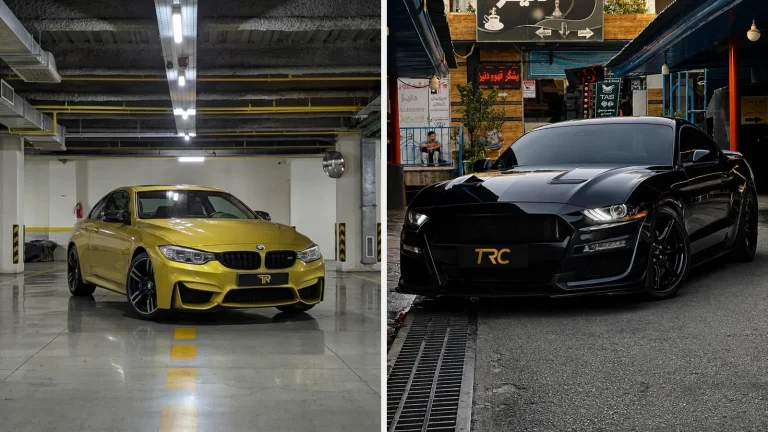 BMW M4 زرد و فورد موستانگ مشکی موجود در ناوگان تهران رنت