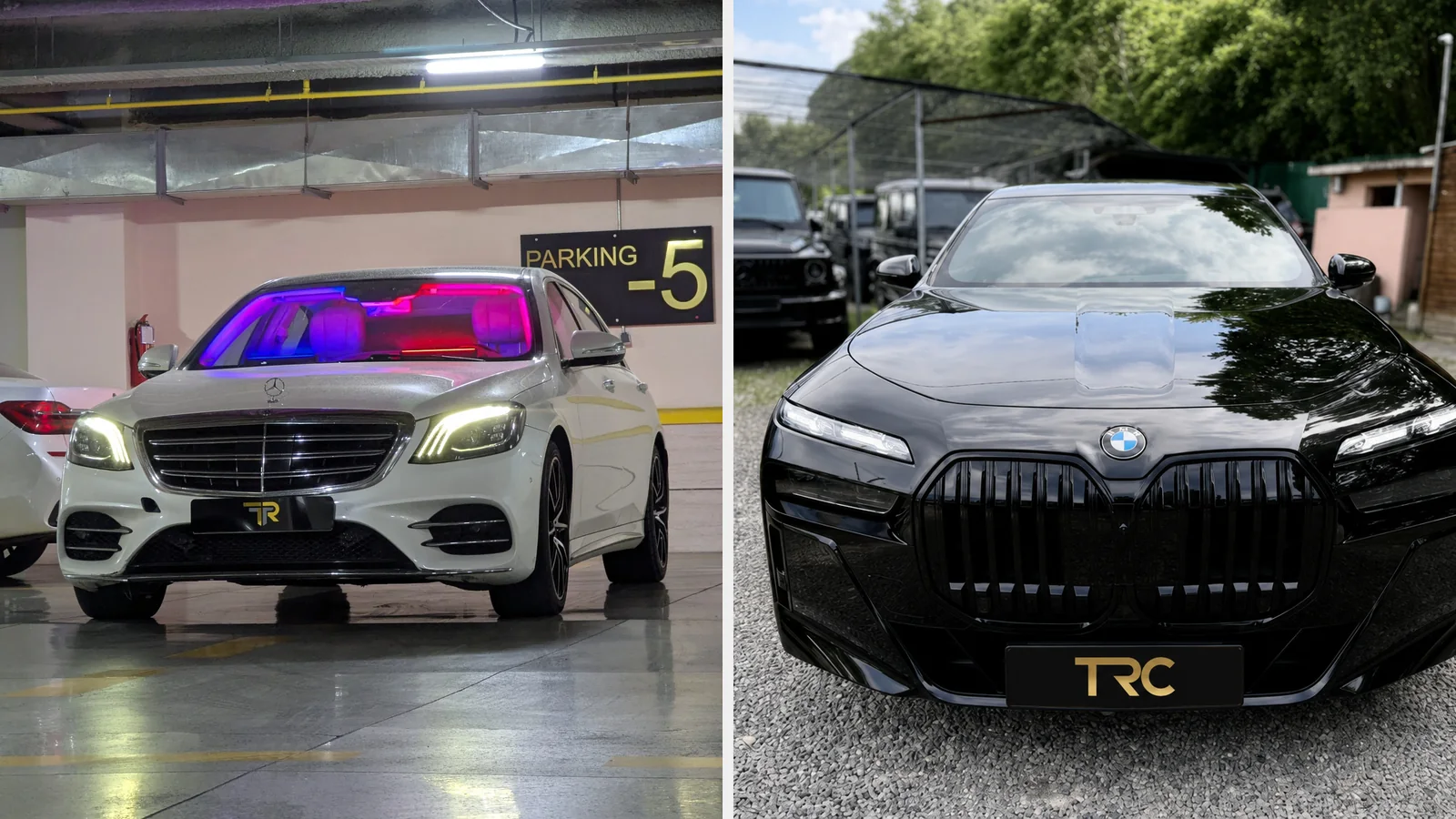 بنز S560 سفید و BMW سری ۷ مشکی موجود در ناوگان تهران رنت